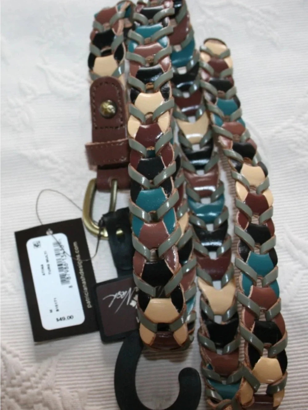 NWT! Patricia Nash Atina Turquoise Multi Color Woven Leather Belt - Size S (41”)